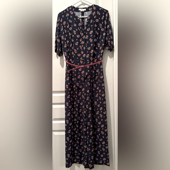 Boden Short Sleeve Emmeline Button Front Floral Union Suit Jumpsuit w Red Belt - Picture 2 of 9